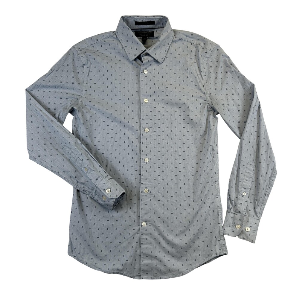 Banana Republic Dress Shirt Mens XS Blue Geometric Slim Fit Stretch Long Sleeve